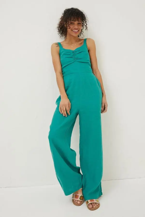 Fat Face - Green Linen Vic Jumpsuit