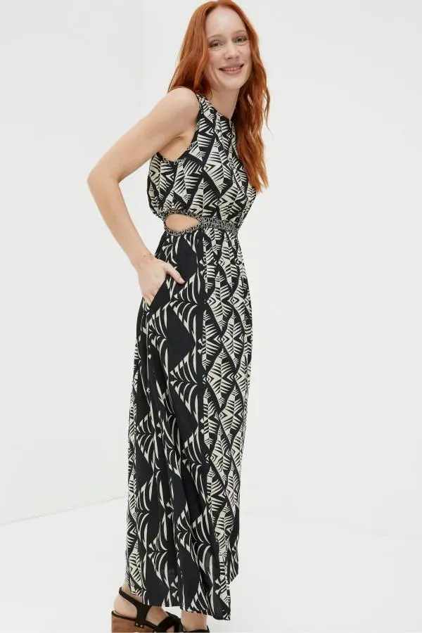 Fat Face - Harrie Black Geo Cut Out Midi Beach Dress