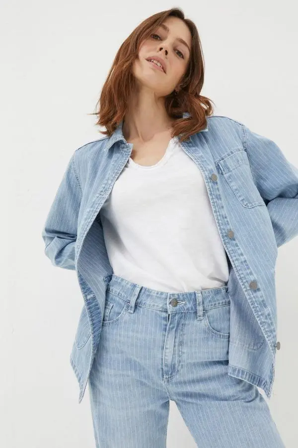 Fat Face - Eden Blue Stripe Denim Worker Jacket