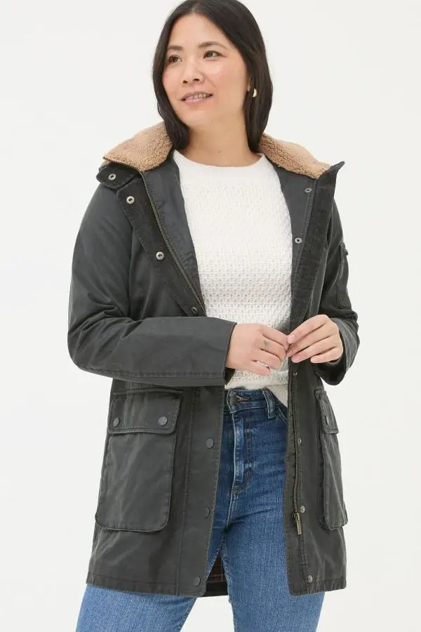 Fat Face - Cheshire Washed Black Longline Coat