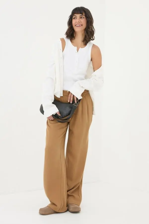 Fat Face - Dark Natural Ginger Wide Leg Drape Trousers