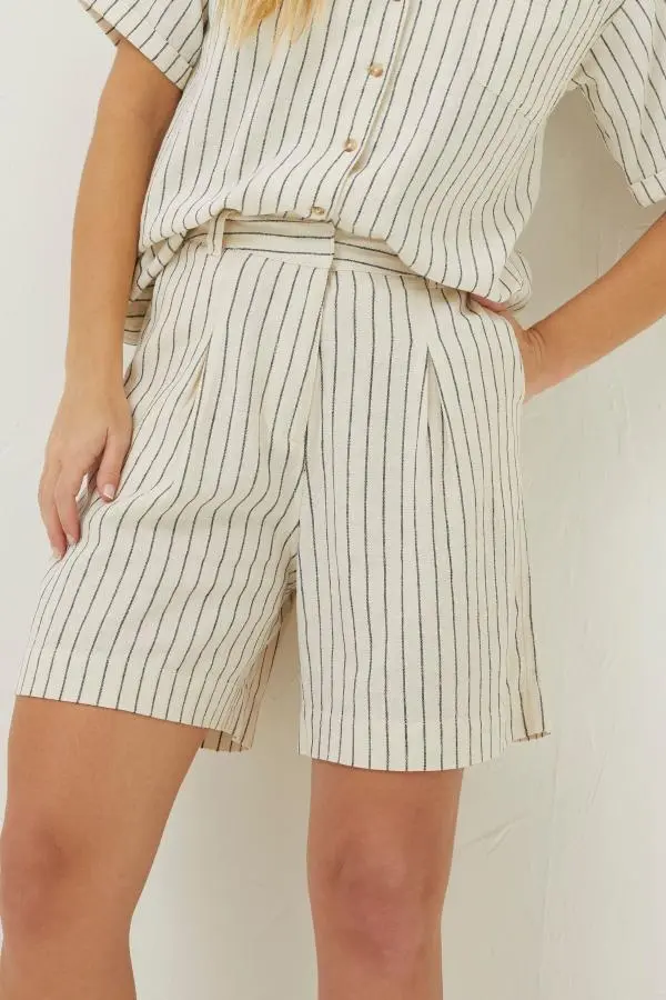 Fat Face - Cream Deal A-Line Stripe Linen Shorts