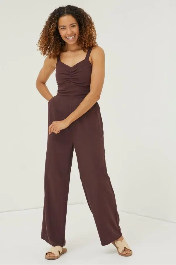 Fat Face - Brown Linen Vic Jumpsuit