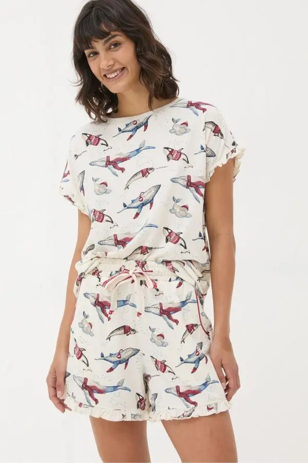 Fat Face - Ivory Shelter Wilson the Whale Pyjama Shorts Set