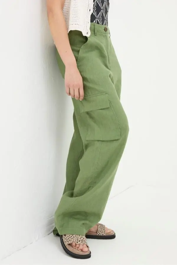 Fat Face - Demi Green Linen Cargo Trousers