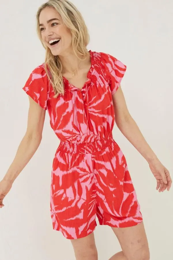 Fat Face - Red Palmer Leaves Playsuit