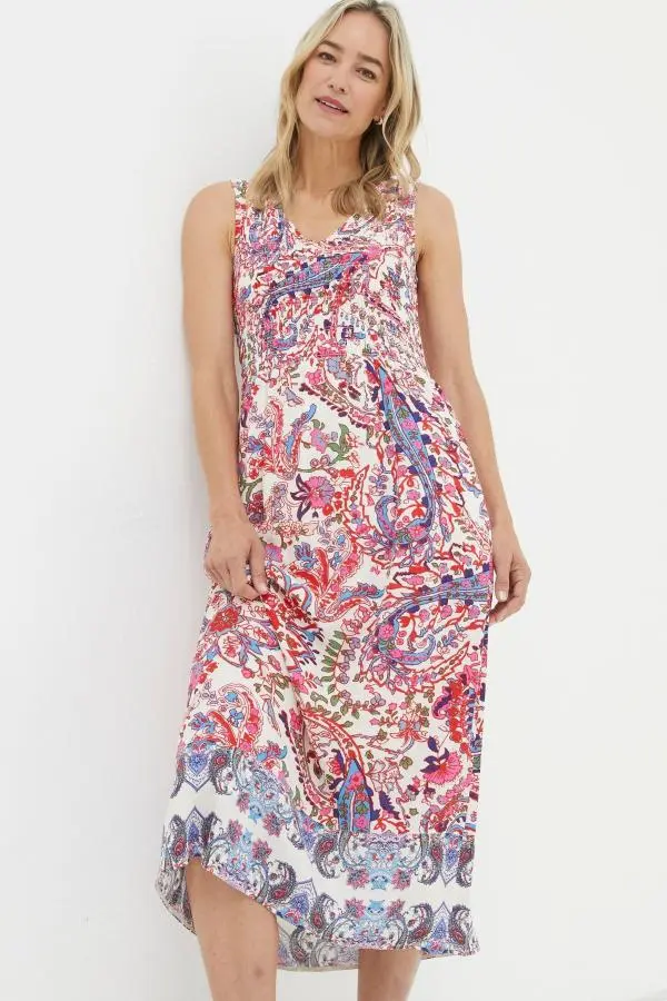 Fat Face - Multi Bright Paisley Midi Dress