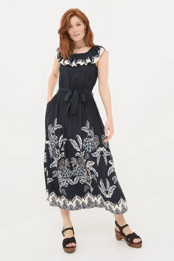 Fat Face - Ezra Blue Damask Midi Dress