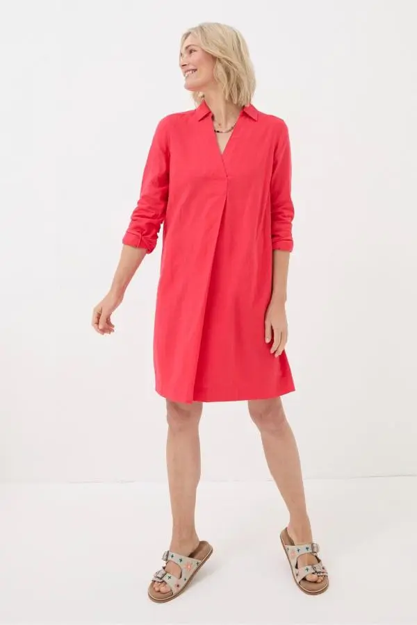 Fat Face - Mina Red Linen Blend Tunic Dress