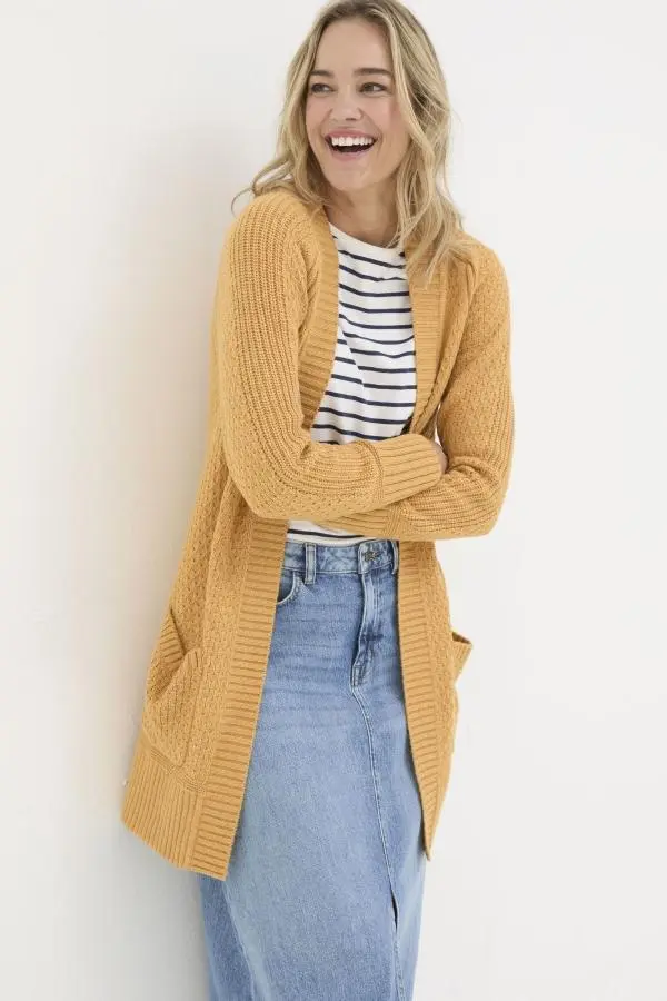 Fat Face - Mustard Yellow Hannah Textured Knitted Cardigan