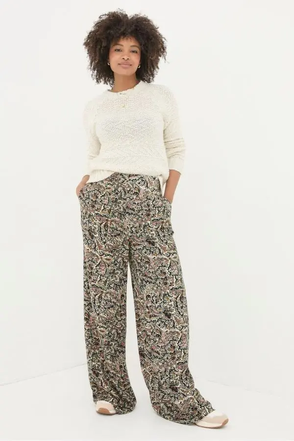 Fat Face - Ines Cream Paisley Wide Leg Trousers