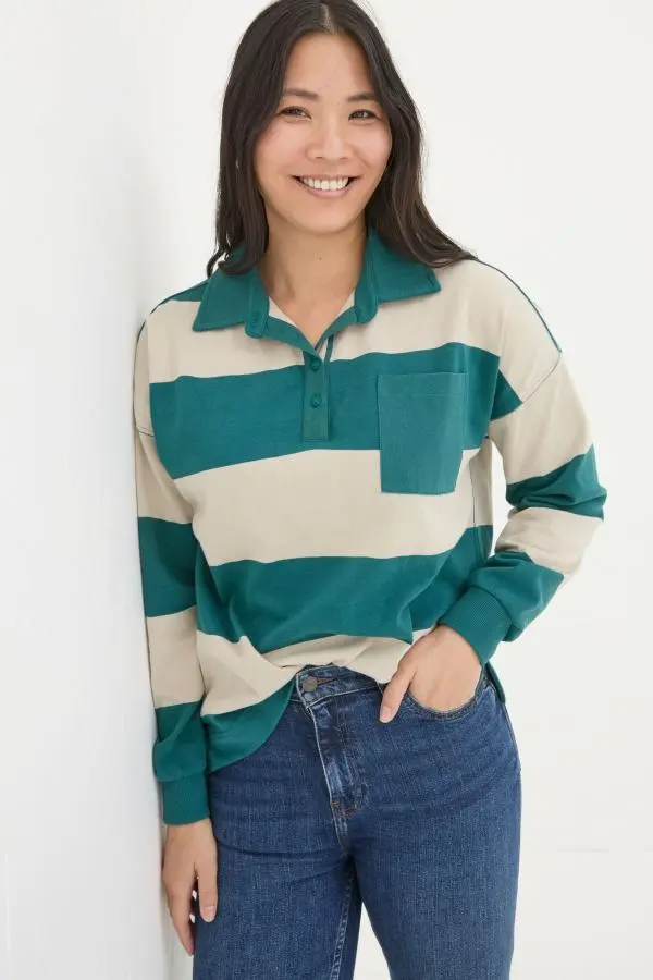 Fat Face - Ruby Green Stripe Rugby Top