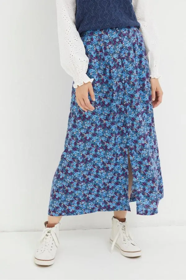 Fat Face - Purple Ink Floral Midi Skirt