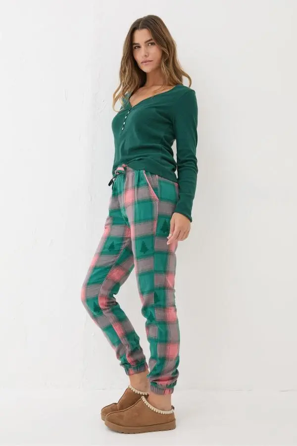 Fat Face - Cora Green Christmas Tree Jacquard Pyjama Bottoms