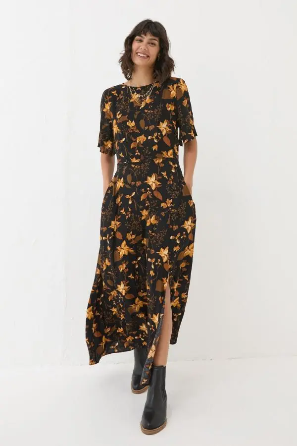 Fat Face - Black Winona Floral Dress