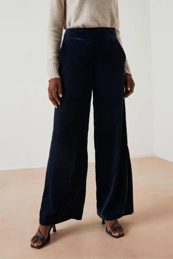 Fat Face - Blue Wide Leg Velvet Trousers