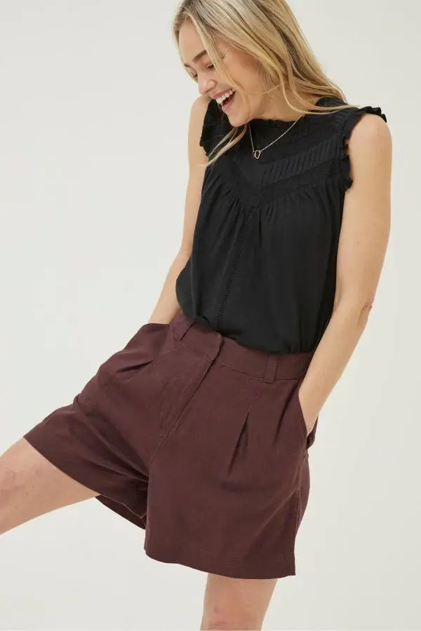 Fat Face - Brown Deal A-Line Linen Shorts