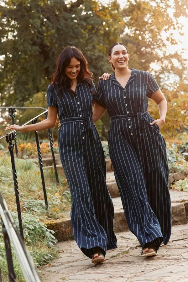 Fat Face - Blue Acre Stripe Linen Blend Jumpsuit