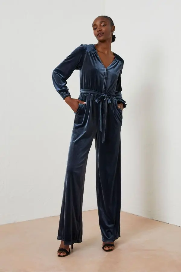 Fat Face - Blue Juniper Velvet Jumpsuit