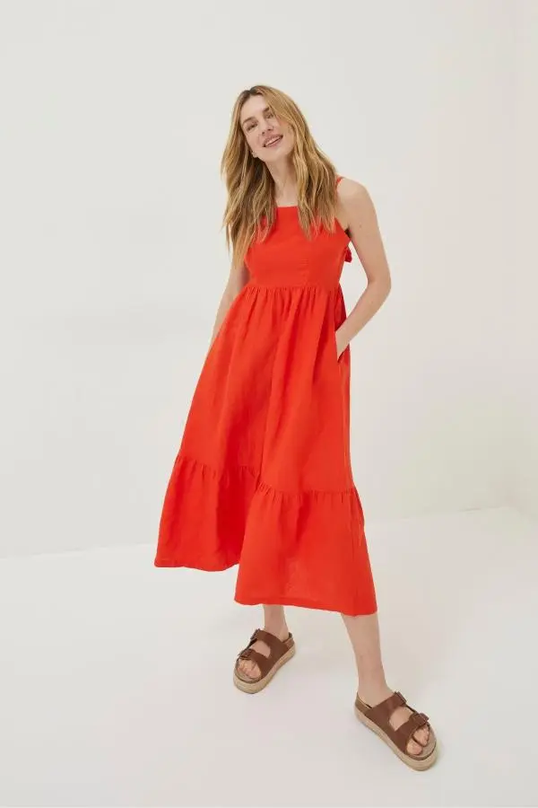 Fat Face - Red Julien Linen Midi Dress