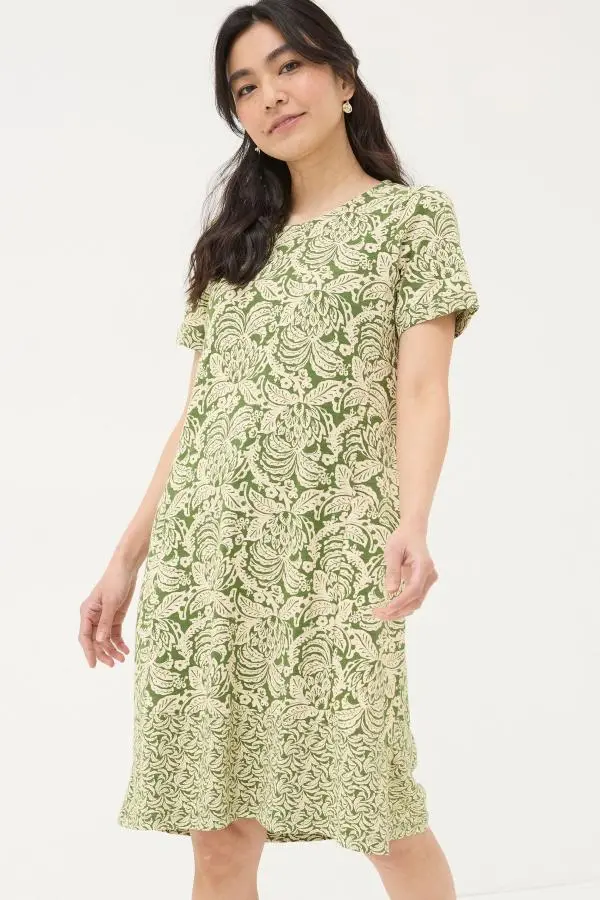 Fat Face - Green Simone Damask Floral Jersey Dress