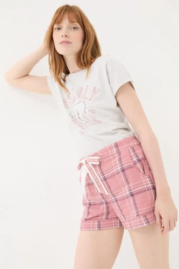 Fat Face - Pink Check 100% Cotton Pyjama Bottoms