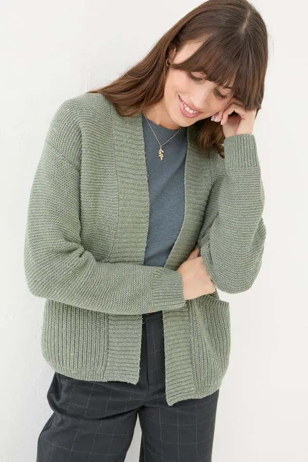 Fat Face - Clara Khaki Green Cotton Cardigan