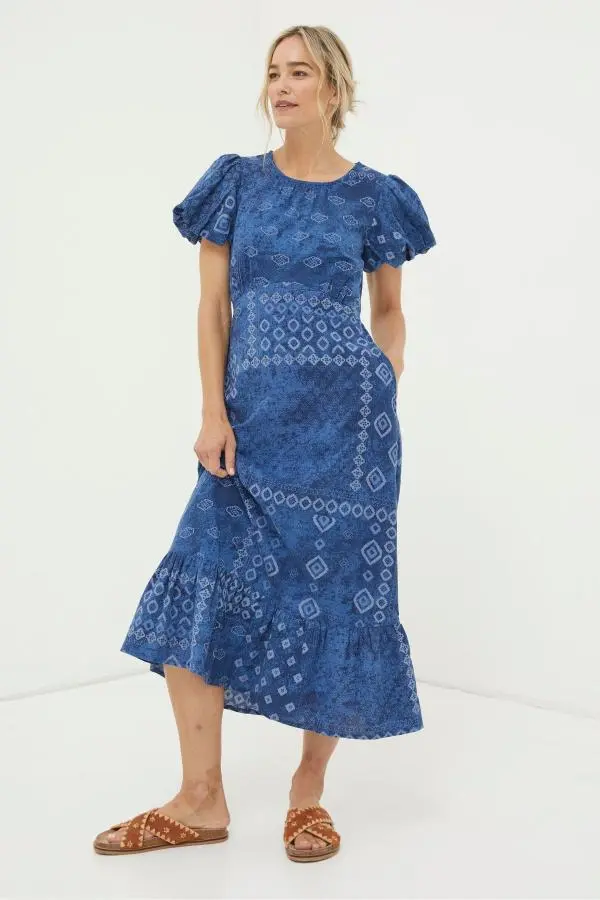 Fat Face - Blue Angie Patchwork Midi Dress