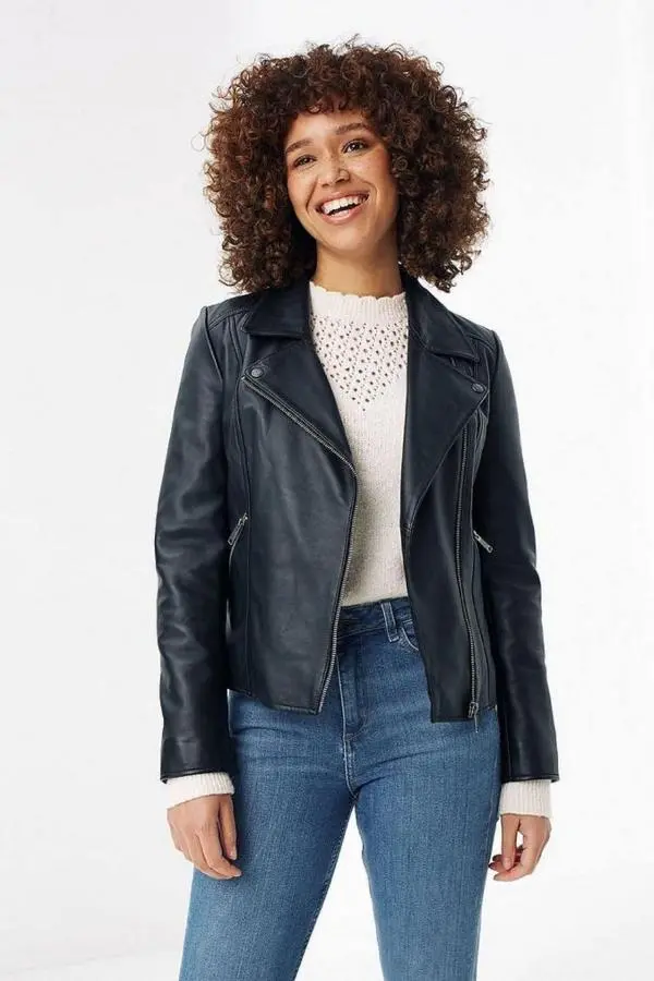 Fat Face - Black Leather Bethany Biker Jacket