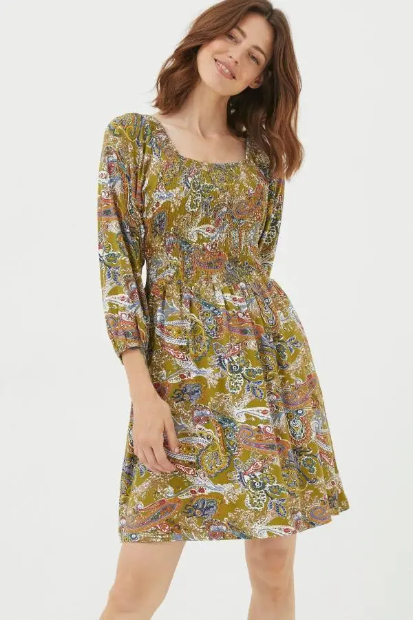 Fat Face - Green Paisley Jersey Dress