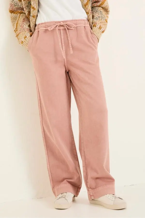 Fat Face - Ashby Pink Wide Leg 100% Cotton Trousers