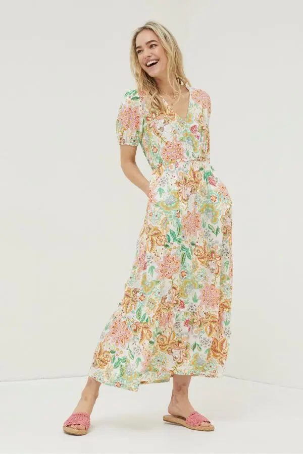 Fat Face - Natural Vivvie Paradise Floral Midi Dress