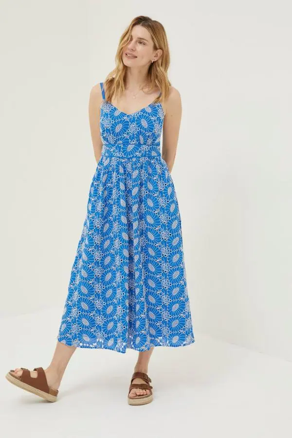 Fat Face - Blue Jayden Broderie Midi Dress