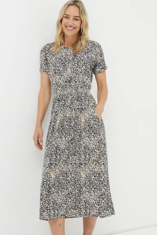 Fat Face - Natural Navi Dappled Spot Jersey Dress