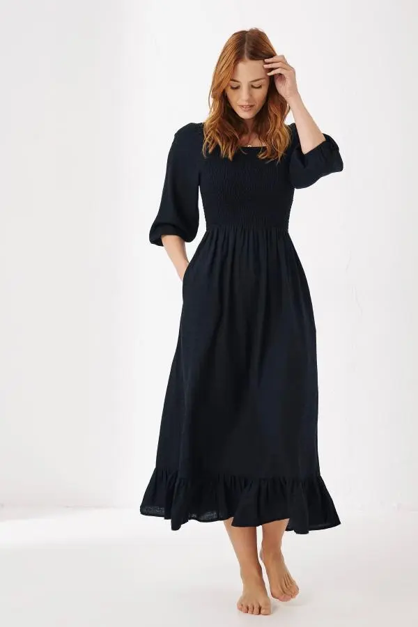 Fat Face - Adele Black Midi Dress With Linen