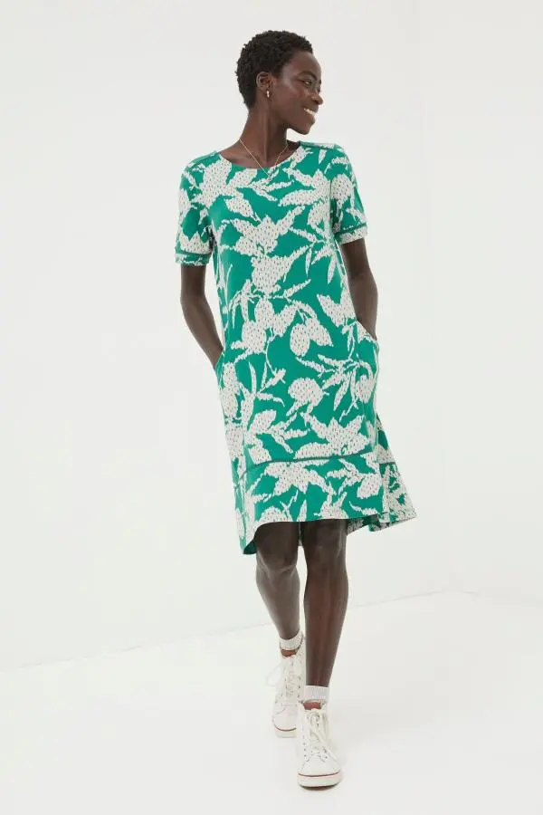 Fat Face - Green Simone Textured Leaves Jersey Dress