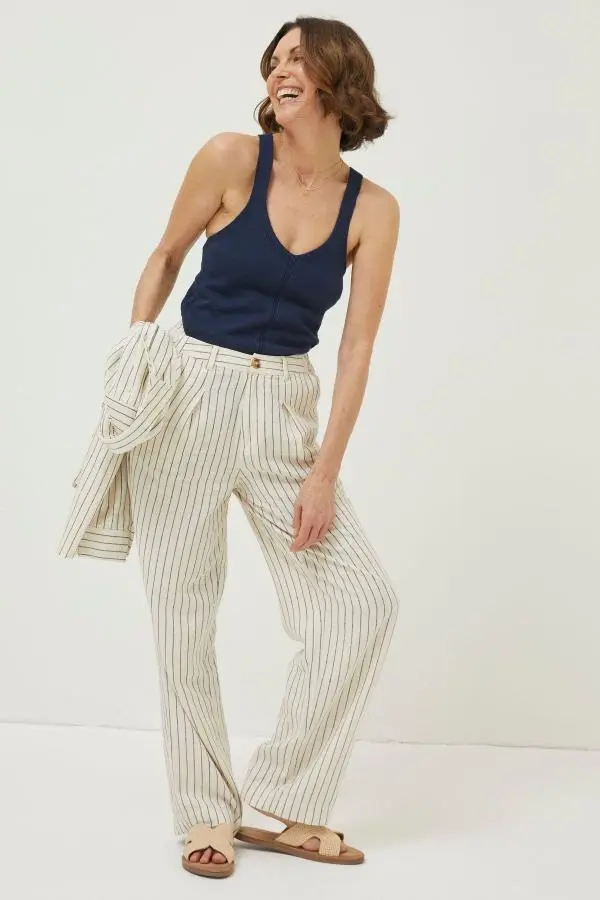 Fat Face - Cream Pendeen Stripe Wide Leg Trousers