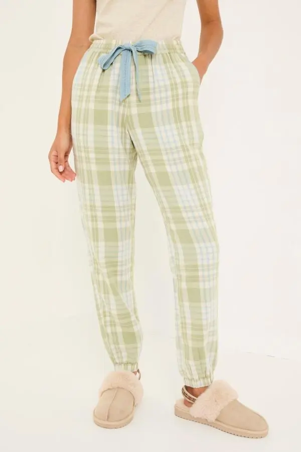 Fat Face - Cora Green 100% Cotton Check Pyjama Bottoms