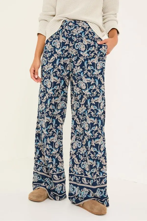 Fat Face - Blue Soft Paisley Wide Leg Trouser