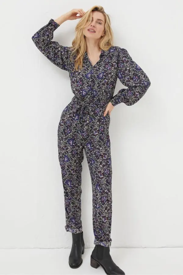 Fat Face - Black Vinnie Floral Jumpsuit