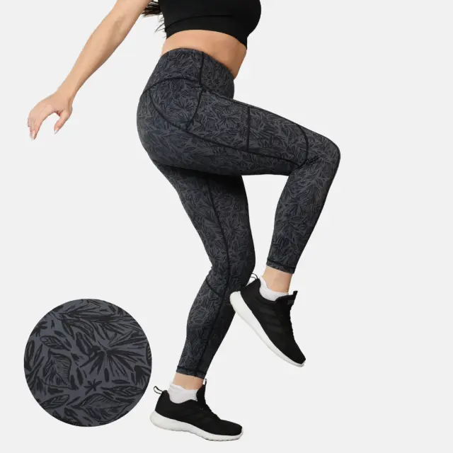 Elevate Gym Leggings - Abstract Grey Leaf