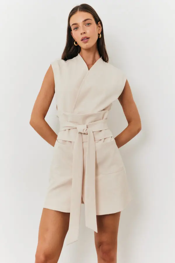 Structured Pocket Detail Belted Mini Dress