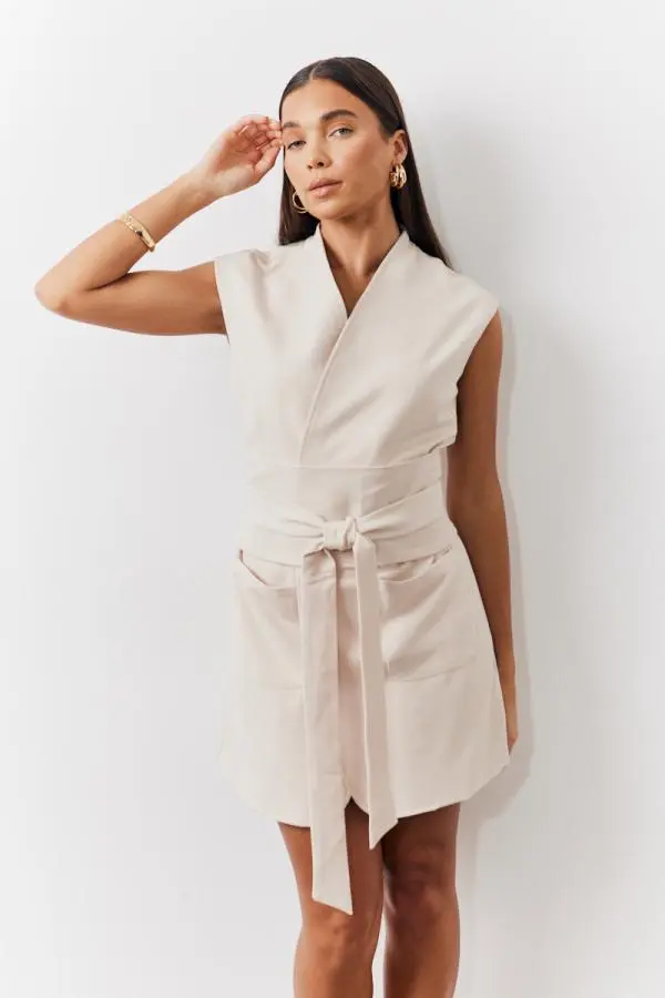 Structured Pocket Detail Belted Mini Dress