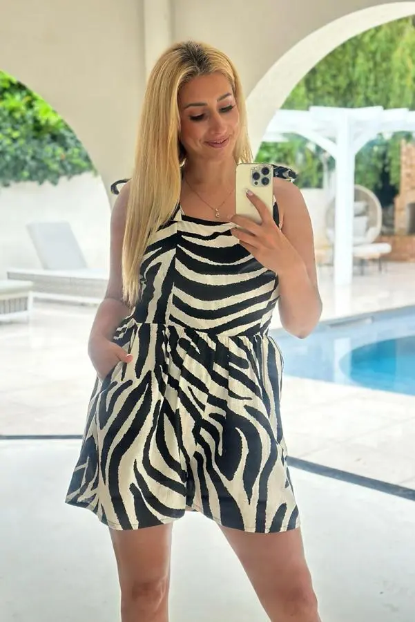 Recycled Zebra Print Tie Shoulder Playsuit