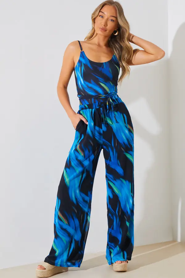 Abstract Print Chiffon Co-Ord Wide Leg Trousers