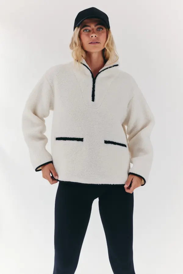 Contrast Piping Borg Lined Half Zip Up Fleece