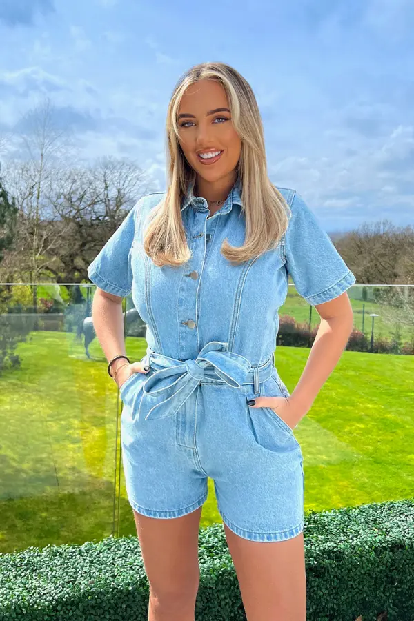 Button Through Denim Playsuit