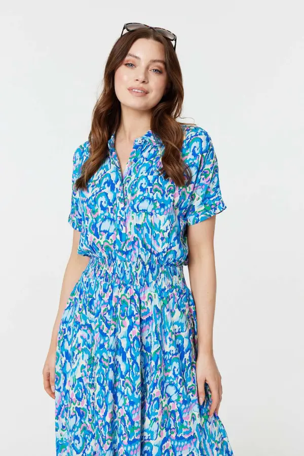 Printed Asymmetric Midi Dress