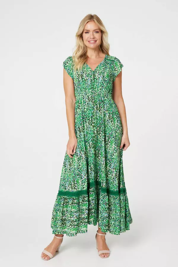 Printed Lace Detail Maxi Dress