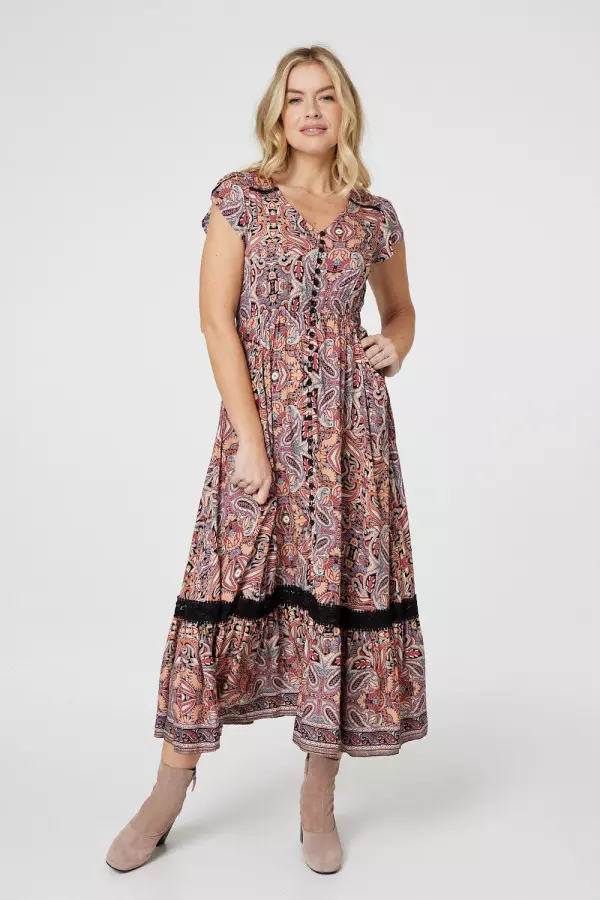 Paisley Lace Detail Maxi Dress